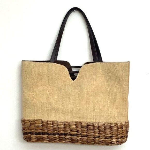 Straw & Fabric Bag Purse Embroidered Flowers Neutral Natural Boho Philippines - Picture 2 of 10